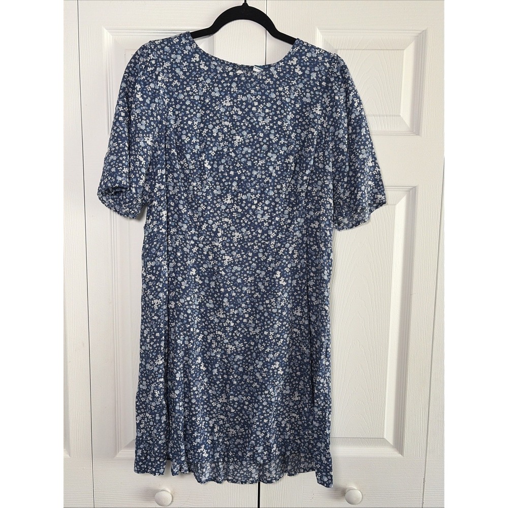 Old Navy Floral Smocked Mini Dress Womens Size XL Blue Ditsy Open Back Rayon